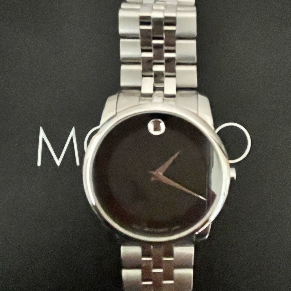 Movado Stainless Steel Watch - Black Dial